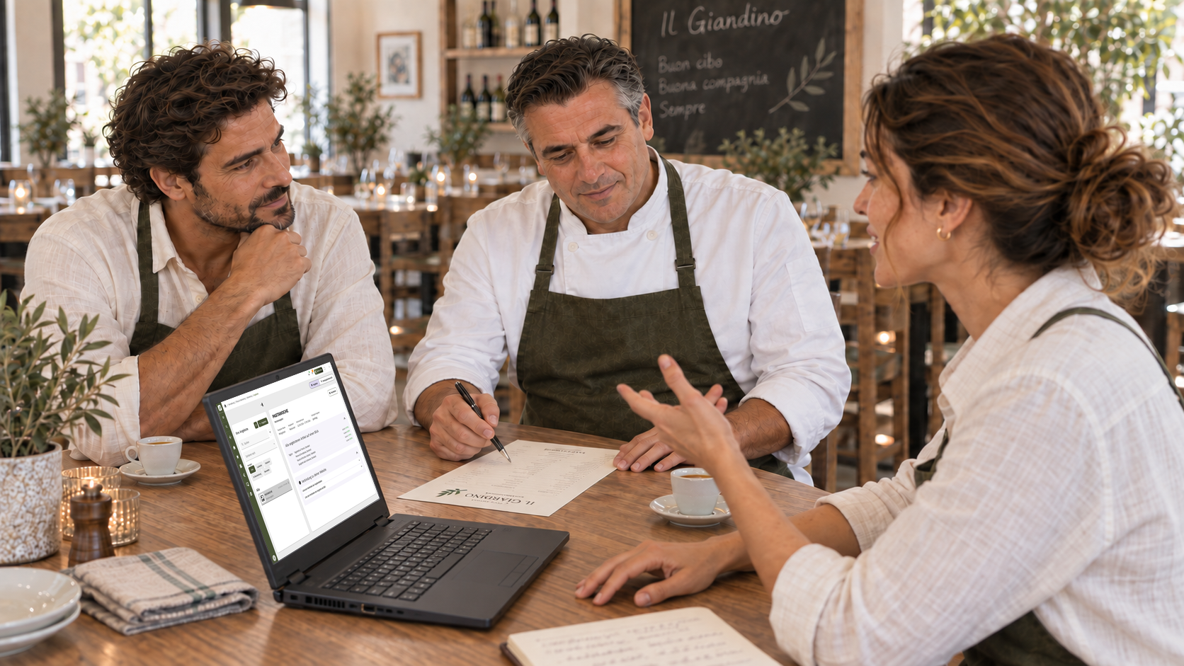 The Il Giardino team plans an offer with FoodGenius.