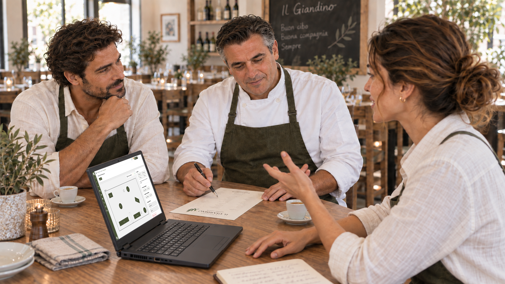 Das Il-Giardino-Team plant seinen Betrieb mit dem Raumplan in FoodGenius.